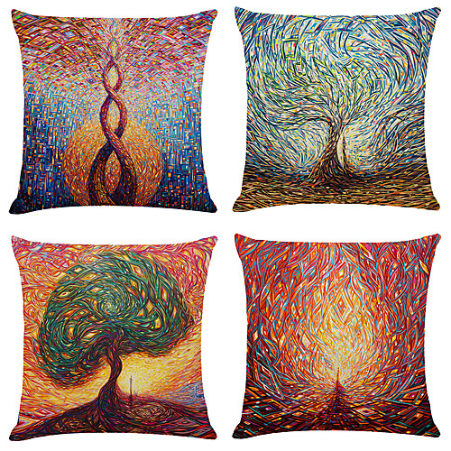 

4 pcs Linen Pillow Cover, Print Simple Classic Square Zipper Traditional Classic