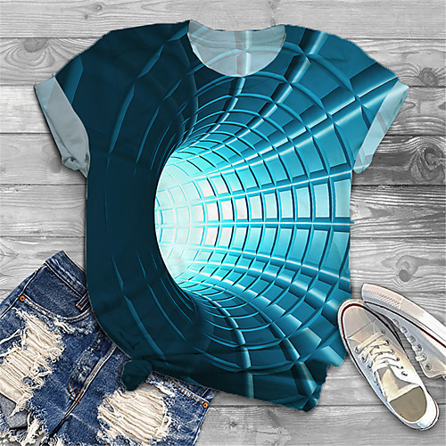 

Women's Plus Size Print Graphic Optical Illusion 3D T shirt Large Size Round Neck Short Sleeve Tops Big Size