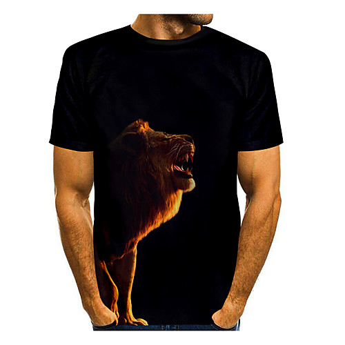 

Men's T shirt 3D Print 3D Lion Animal 3D Print Short Sleeve Daily Tops Casual Black