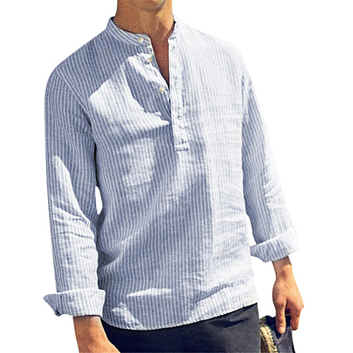 

Men's Shirt non-printing Striped Button-Down Long Sleeve Daily Tops 100% Cotton Casual Black Blue Blushing Pink