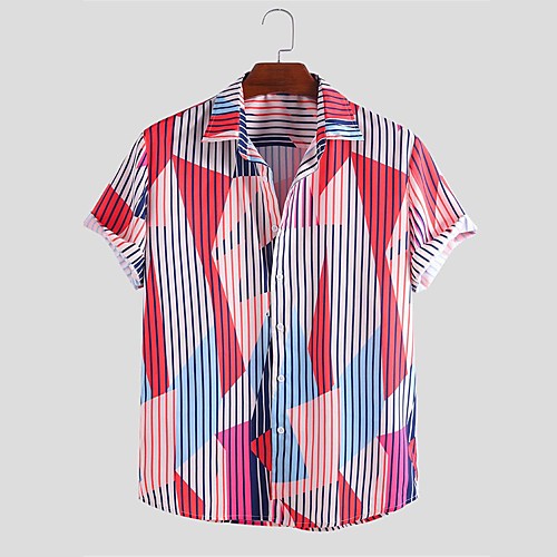 

Men's Shirt Other Prints Striped Button-Down Print Short Sleeve Daily Tops Casual Hawaiian Blushing Pink