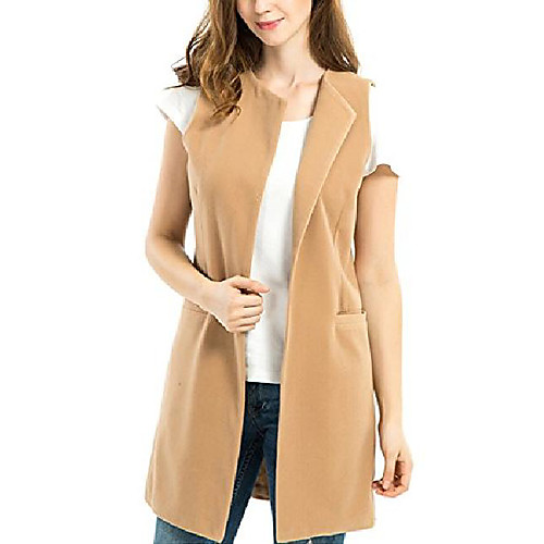 

Women's Open Front Wool Blend Long Vest Coat Waistcoat (Small, Khaki)