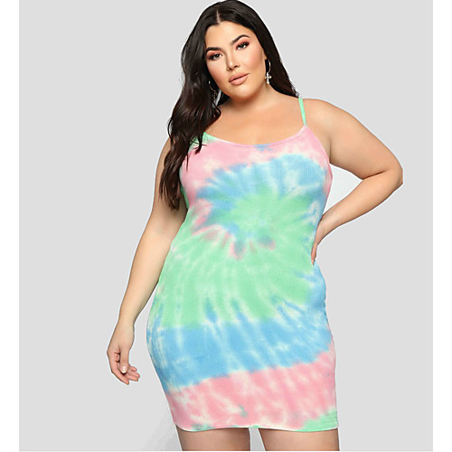 

Women's Plus Size Tie Dye Casual Sleeveless Spring & Summer Midi Dress Strap Dress