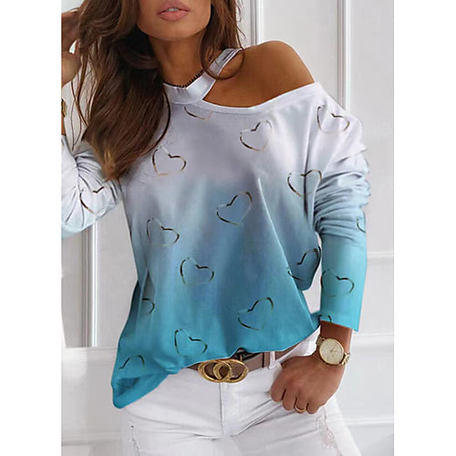 

Women's T shirt Fashion Long Sleeve Round Neck Tops Basic Top Red Blue Gray