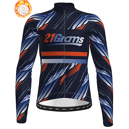 

21Grams Men's Long Sleeve Cycling Jacket Winter Fleece Dark Blue Bike Jacket Top Mountain Bike MTB Road Bike Cycling Thermal Warm Fleece Lining Breathable Sports Clothing Apparel / Stretchy