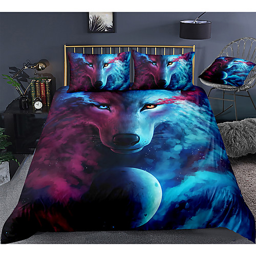 

Wolf Print 3-Piece Duvet Cover Set Hotel Bedding Sets Comforter Cover with Soft Lightweight Microfiber, Include 1 Duvet Cover, 2 Pillowcases for Double/Queen/King(1 Pillowcase for Twin/Single)