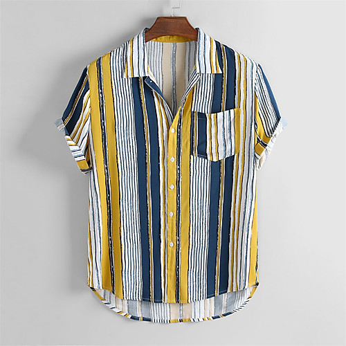 

Men's Shirt Other Prints Striped Button-Down Print Short Sleeve Daily Tops Casual Red Yellow