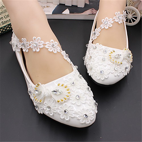 

Women's Wedding Shoes Flat Heel Round Toe Wedding Flats Wedding Walking Shoes PU Rhinestone Pearl Floral Flat bottom [2020 version standard code] 3 cm heel [standard size] 5 cm heel [standard size]