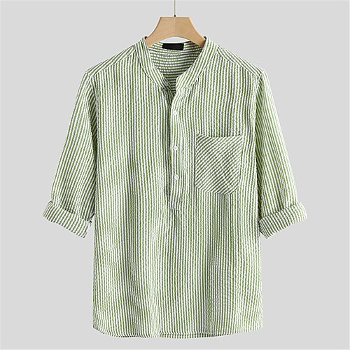 

Men's Shirt non-printing Striped Button-Down Long Sleeve Daily Tops Casual Green Gray