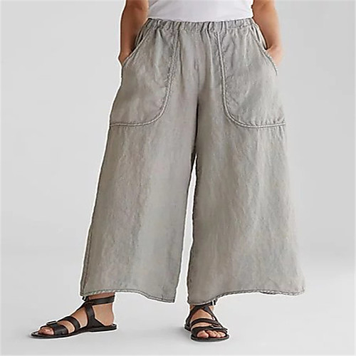 

Women's Chinese Style Daily Culotte Pants Solid Colored Full Length Pocket Patchwork Blue Army Green Green Gray