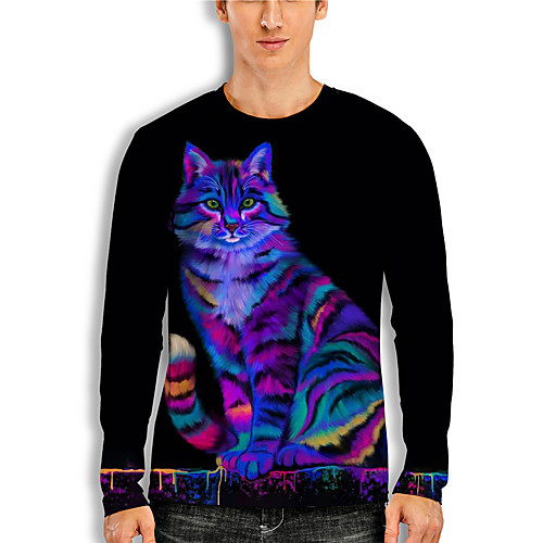 

Men's T shirt 3D Print 3D Animal 3D Print Long Sleeve Daily Tops Casual Black