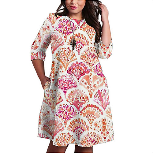 

Women's Plus Size Dresses Shift Dress Knee Length Dress 3/4 Length Sleeve Floral Print Print Casual Fall / Holiday