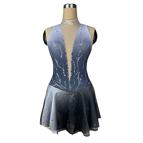 

Figure Skating Dress Women's Girls' Ice Skating Dress Silver Spandex High Elasticity Training Competition Skating Wear Patchwork Crystal / Rhinestone Sleeveless Ice Skating Figure Skating / Kids