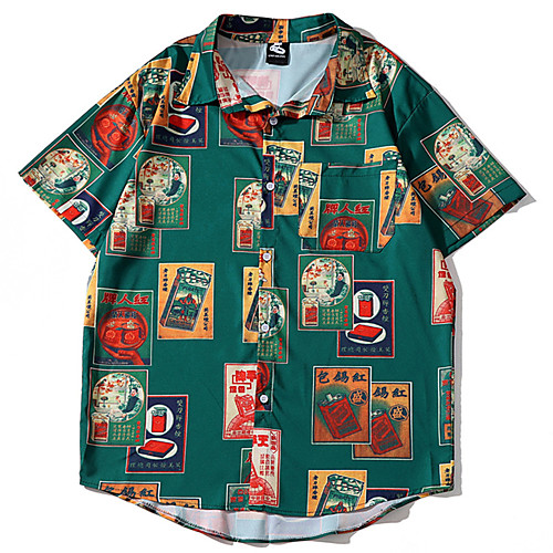 

Men's Shirt 3D Print Cartoon Button-Down Print Short Sleeve Street Tops Casual Hawaiian Green