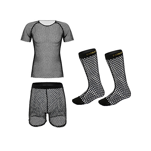 

Men's Round Neck Suits Pajamas - Mesh, Solid Colored