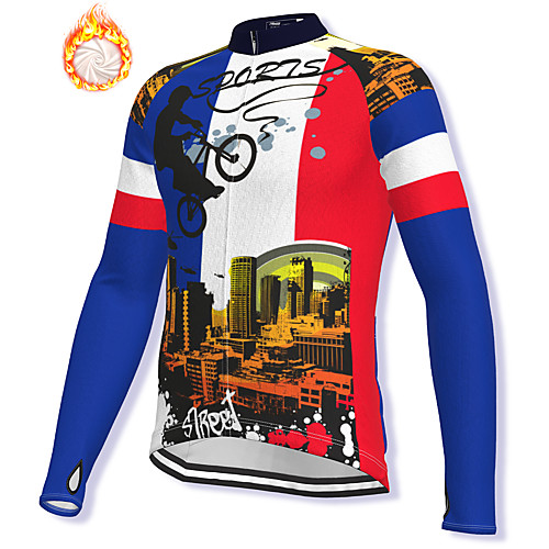 

21Grams Men's Long Sleeve Cycling Jacket Winter Fleece Spandex Blue Bike Jacket Mountain Bike MTB Road Bike Cycling Fleece Lining Warm Sports Clothing Apparel / Stretchy / Athleisure