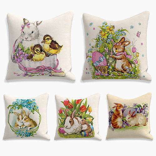 

Happy Easter Happy Easter Cushion Cover 5PC Linen Soft Decorative Square Throw Pillow Cover Cushion Case Pillowcase for Sofa Bedroom 45 x 45 cm (18 x 18 Inch) Superior Quality Machine Washable