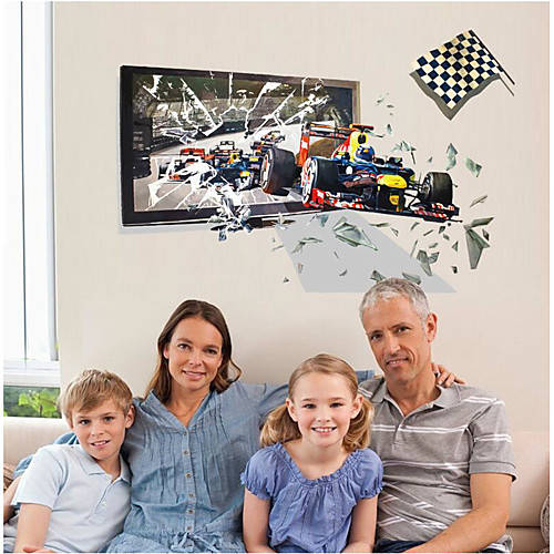 

3D Effect Racing Car Broken Wall Car Wall Paste Children's Room Living Room Study Background Wall Decoration Can Be Removed 10066cm