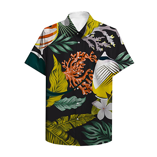 

Men's Shirt Other Prints Plants Button-Down Print Short Sleeve Casual Tops Casual Hawaiian Black