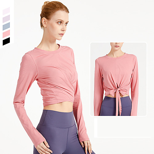 

Women's Long Sleeve Running Shirt Cropped Tee Tshirt Top Athletic Summer Spandex Moisture Wicking Quick Dry Breathable Gym Workout Running Active Training Jogging Exercise Sportswear Solid Colored