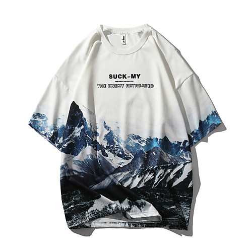 

Men's T shirt Other Prints Graphic Letter Print Short Sleeve Daily Tops Chinese Style Casual Sports White