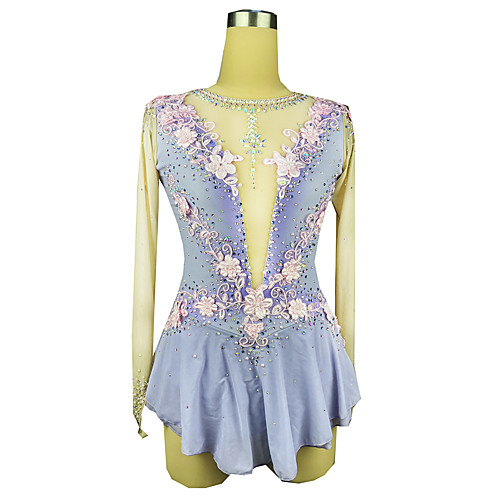 

Figure Skating Dress Women's Girls' Ice Skating Dress Blue Spandex High Elasticity Training Competition Skating Wear Patchwork Crystal / Rhinestone Long Sleeve Ice Skating Figure Skating / Kids