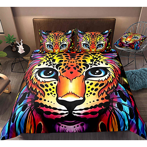 

Leopard Print 3-Piece Duvet Cover Set Hotel Bedding Sets Comforter Cover with Soft Lightweight Microfiber, Include 1 Duvet Cover, 2 Pillowcases for Double/Queen/King(1 Pillowcase for Twin/Single)
