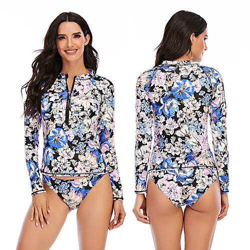 

Women's Rashguard Swimsuit Elastane Swimwear Breathable Quick Dry Long Sleeve 2 Piece - Swimming Surfing Water Sports Painting Autumn / Fall Spring Summer