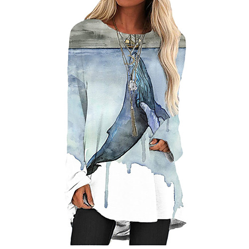 

Women's T Shirt Dress Tee Dress Short Mini Dress Lake blue Red Green Light Blue Long Sleeve Animal Print Fall Spring Round Neck 3D Print Casual 3D Print S M L XL XXL 3XL