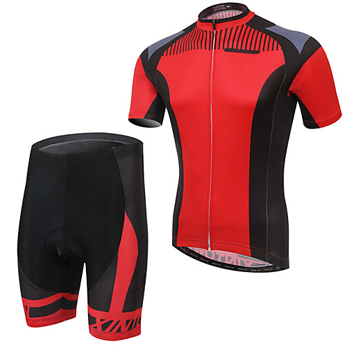 

Men's Short Sleeve Cycling Jersey with Bib Shorts Elastane Red Bike Sports Clothing Apparel