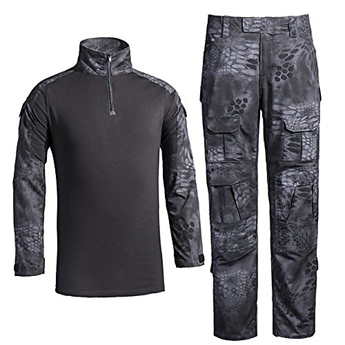 

lanbaosi combat shirt, military uniform, tactical, quick-drying, long-sleeved & pants, costume, combat suit, military pants, paintball x-small python black