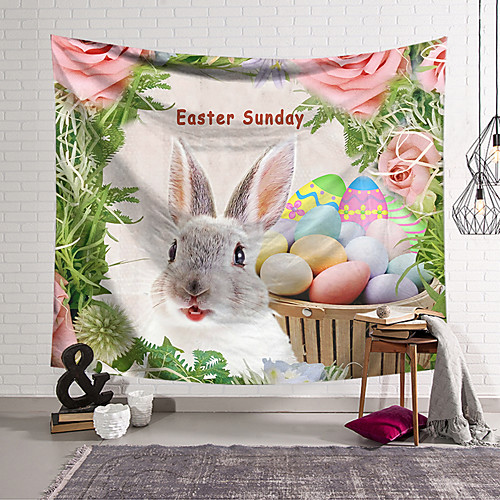 

Happy Easter Happy Easter Wall Tapestry Art Decor Blanket Curtain Hanging Home Bedroom Living Room Decoration Polyester Rabbit Spring Bunny Egg