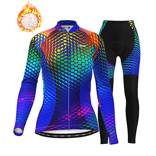 

21Grams Women's Long Sleeve Cycling Jersey with Tights Winter Fleece Blue Bike Thermal Warm Fleece Lining Breathable Warm Quick Dry Sports Graphic Mountain Bike MTB Road Bike Cycling Clothing Apparel