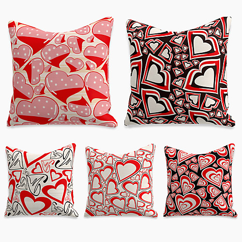 

5 pcs Linen Pillow Cover, Heart Simple Casual Square Polyester Traditional Classic