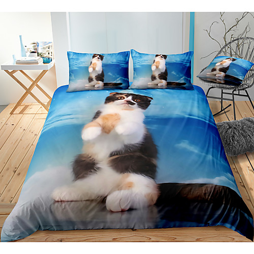 

Cute Cat Print 3-Piece Duvet Cover Set Hotel Bedding Sets Comforter Cover with Soft Lightweight Microfiber, Include 1 Duvet Cover, 2 Pillowcases for Double/Queen/King(1 Pillowcase for Twin/Single)