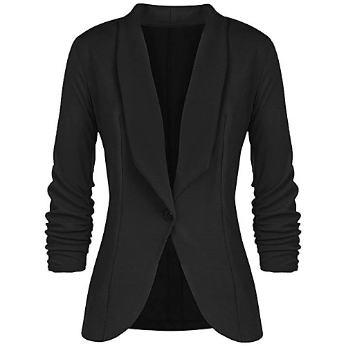 

women's 3/4 ruched sleeve blazer open front lightweight office cardigan jacket slim fit blazer black