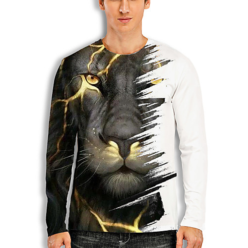 

Men's T shirt 3D Print Graphic 3D Animal Print Long Sleeve Casual Tops Cartoon Classic White