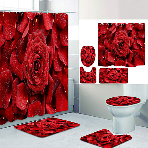 

Bathroom Shower Curtain & Mat Set Modern Polyester New Design