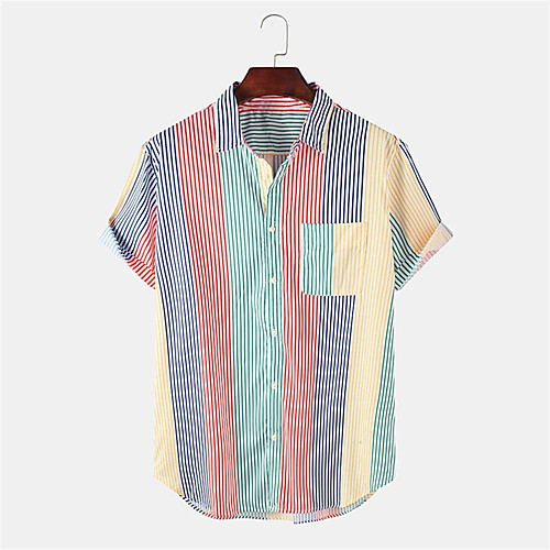 

Men's Shirt Other Prints Striped Button-Down Print Short Sleeve Daily Tops Casual Blushing Pink