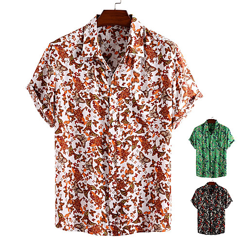 

Men's Shirt Other Prints Butterfly Animal Button-Down Print Short Sleeve Daily Tops 100% Cotton Casual Hawaiian White Black Green