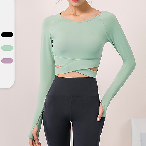 

YUERLIAN Women's Long Sleeve Running Shirt Crop Top Tee Tshirt Top Athletic Athleisure Summer Nylon Moisture Wicking Quick Dry Breathable Fitness Gym Workout Running Jogging Exercise Sportswear Solid