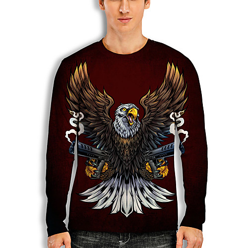 

Men's T shirt 3D Print Graphic Animal Print Long Sleeve Daily Tops Basic Casual Brown
