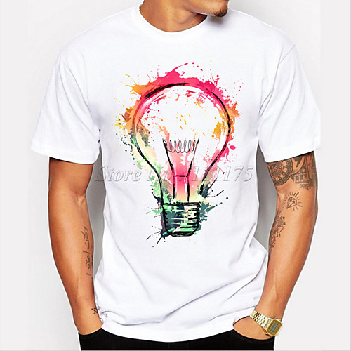 

Men's T shirt 3D Print Graphic bulb Print Short Sleeve Daily Tops Casual Sports White