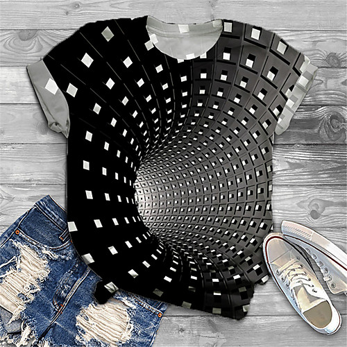 

Women's Plus Size Print Graphic Optical Illusion T shirt Large Size Round Neck Short Sleeve Tops Big Size