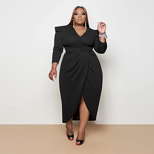 

Women's Plus Size Solid Color Sexy Long Sleeve Spring & Fall Midi Dress Sheath Dress