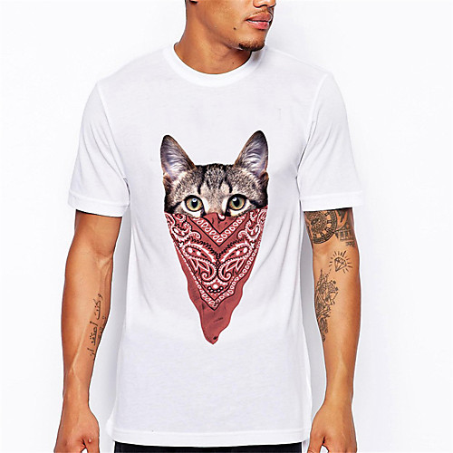 

Men's T shirt 3D Print Cat Graphic Animal Print Short Sleeve Daily Tops Casual Cute White