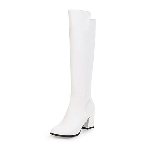 

Women's Boots Block Heel Boots Block Heel Chunky Heel Round Toe Knee High Boots Classic Minimalism Party & Evening PU Solid Colored White Black