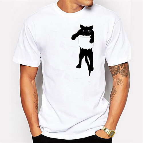 

Men's T shirt 3D Print Cat Graphic Animal Print Short Sleeve Daily Tops Casual Cute White