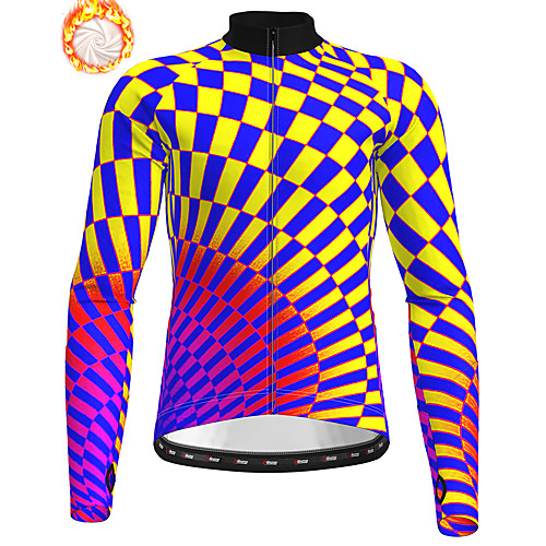 

21Grams Men's Long Sleeve Cycling Jersey Winter Fleece Polyester Yellow Geometic Bike Jersey Top Mountain Bike MTB Road Bike Cycling Fleece Lining Warm Quick Dry Sports Clothing Apparel / Stretchy