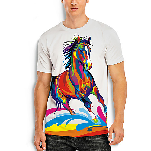 

Men's T shirt 3D Print Graphic Horse Animal Print Short Sleeve Daily Tops Basic Casual White